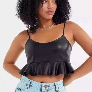 Urban Outfitters Black Faux Leather Peplum Crop Tank‎ Top S